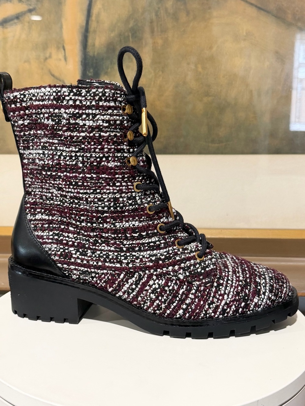 🌹TORY BURCH🌹 Tweed Lug Sole Combat Boots Size: 8M